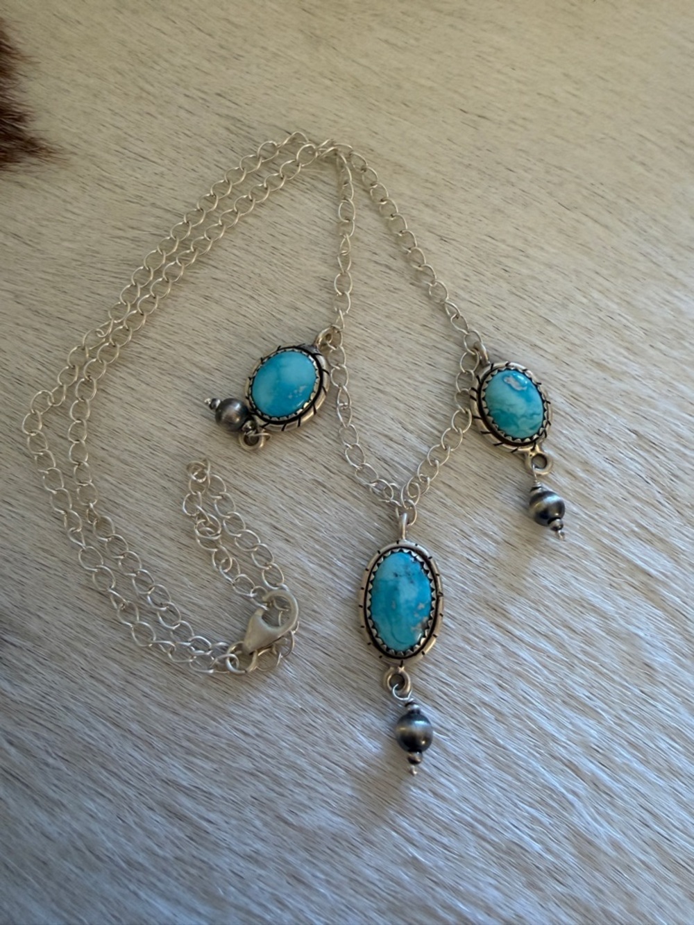 ❤️ Sierra Bella Turquoise 20” Sterling ADJ Necklace 5mm Desert Pearl Dangles 10G - Picture 4 of 12